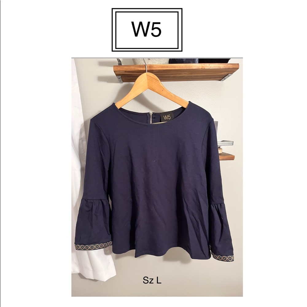W5 Navy Bell Sleeve Blouse L